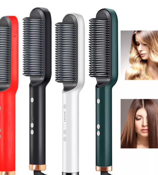 Hair Straightener Iron Brush Straight Hair Comb 2-in-1 Hair Straightener Curling Professional Styling Brush Hair Curler & Straightener For Women (rand